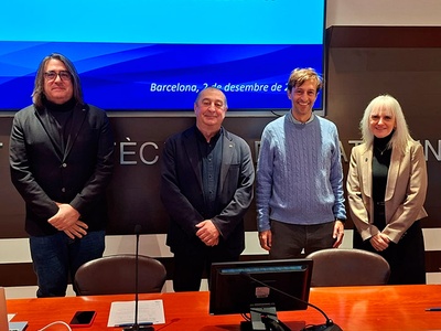 Pietro Alberto Massignan, amb el rector de la UPC; la secretària general, Neus Cónsul, i el vicerector Jordi Romeu