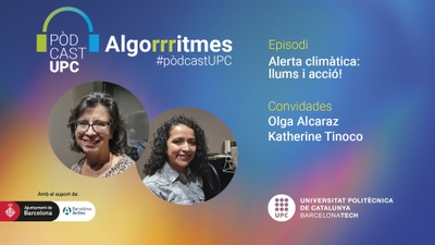 Caràtula del pòdcast 'Alerta climàtica: llums i acció!', amb Olga Alcaraz i Katherine Tinoco