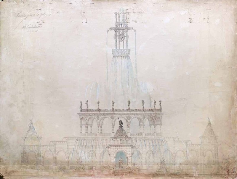 Projecte de la Font monumental de Plaça Catalunya, d’Antoni Gaudi, 1877 ©Càtedra Gaudí i Arxiu Gràfic ETSAB-UPC