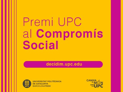 Ròtul amb la informació de la 4a edició del Premi UPC al Compromís Social  2023