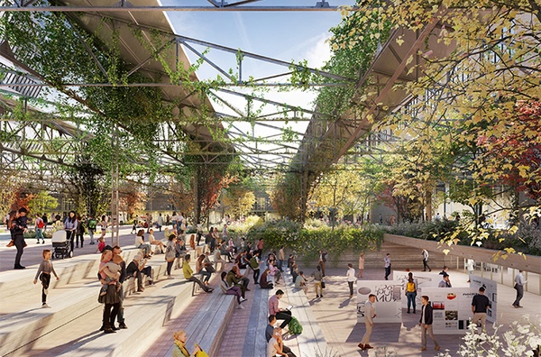 Render que mostra la futura plaça Mercedes. Imatge cedida per Conren Tramway