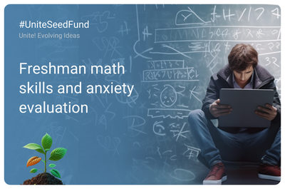 Estudiant amb portàtil i text: Freshman math skills and anxiety evaluation