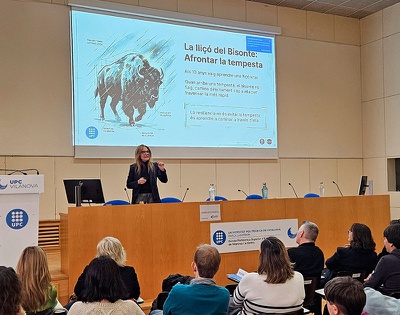 L'enginyera de mines Maria Jesús Puerta Angulo, en un moment de la seva conferència