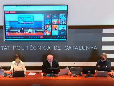 Representants institucionals de la mesa  en la sessió del Consell de Govern de la UPC del 18 de gener