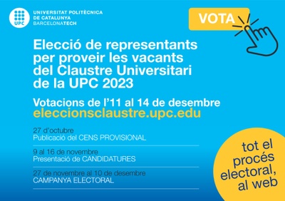 Cartell de les eleccions de representants per proveir les vacants del Claustre Universitari