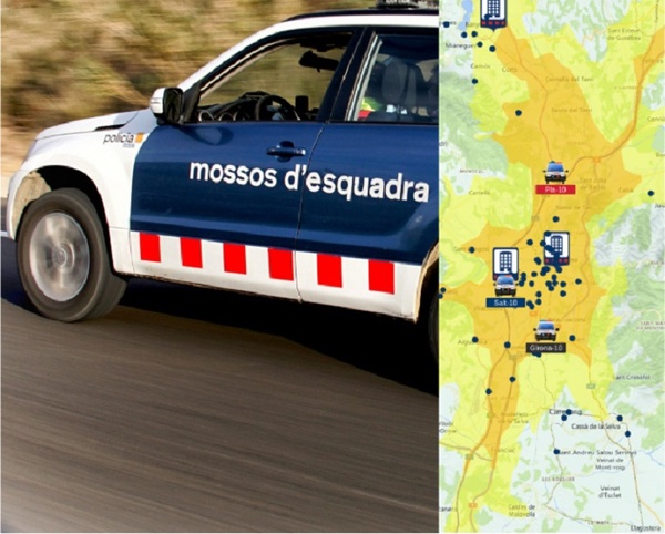 Vehicle dels Mossos d'Esquadra i mapa de rutes