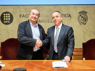 Francesc Torres, rector de la UPC, amb el nou degà de l'FNB