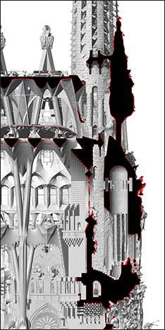 La Façana del Naixement de la Sagrada Família, en 3D