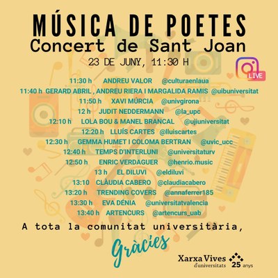 Les universitats de la Xarxa Vives organitzen, pel 23 de juny, un concert d'agraïment a la comunitat universitària