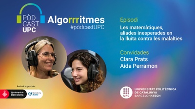 Imatge de la caràtula del pòdcast 'Les matemàtiques, aliades inesperades en la lluita contra les malalties', amb Clara Prats i Aida Perramon