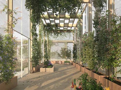Imatge de l'espai comunitari previst a la coberta de l'ampliació. Imatge: Render de Recuerdo Studio