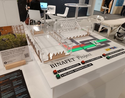 Maqueta interactiva que mostra la integració de fluxos entre edificis i agricultura urbana per a una transició ecològica en les ciutats, desenvolupada en el marc del projecte BINAFET