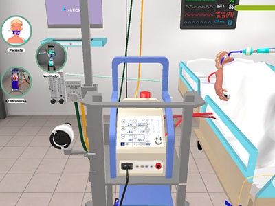 Imatges superior i inferior: simulador virECMO, per entrenar l'ús de la bomba de circulació extracòrporia