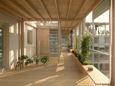 Simulation of a walkway of the extension of a building. Image: Rendering by Recuerdo Studio