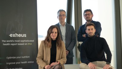 José Manuel Soria, director of the Complex Disease Genomics research group at the Sant Pau Hospital Research Institute; Alexandre Perera, director of the UPC’s CREB; Exheus CEO Teresa Tarragó; and co-founder Pol Cervera.