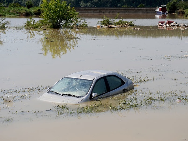 Car sinking in a flood