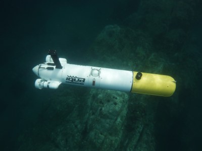 The autonomous underwater vehicle Sparus II while taking pictures of the seabed