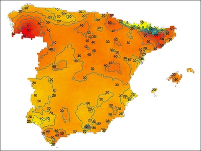 •	A map showing the increase in hot days per decade for the period 1951-2018