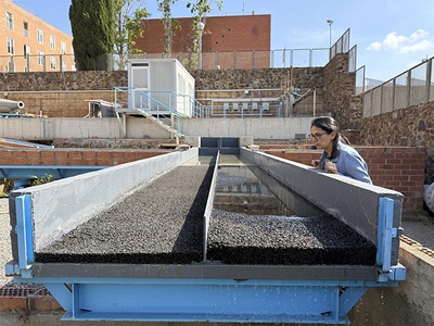 Modelo experimental del pavimento poroso que se estudia en el proyecto Bidstrain, instalado en el Campus Diagonal Nord