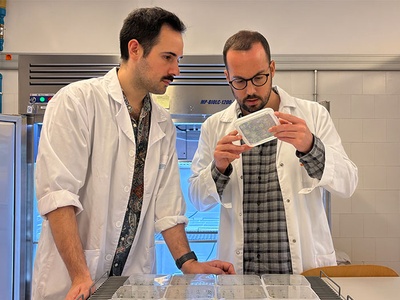 Los investigadores responsables, Raul Sánchez i Isiah Zaplana, amb algunes de les mostres utilitzades en l'estudi