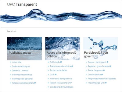 Interfaz de la nueva web UPC Transparent