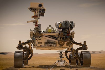 Recreación artística del rover Perseverance sobre la superficie de Marte