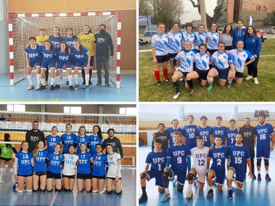 Las cuatro selecciones UPC campeonas: voleibol, rugby y fútbol sala femenino y voleibol masculino