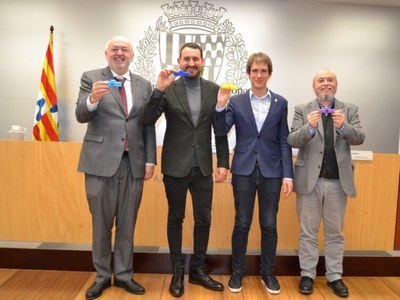 Daniel Crespo, rector de la UPC; Rubén Guijarro, alcalde de Badalona; Àlex Montornès, primer teniente de Alcaldía del Ayuntamiento de Badalona, ​​y José María Cabrera, director general de la Fundación CIM