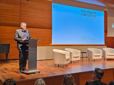 El vicerrector de Investigación Pedro Díez, dando la bienvenida en la presentación del IRIS