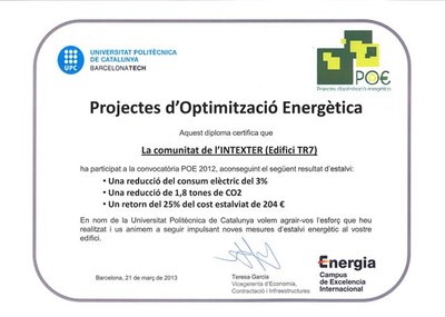 Resultats de la participació del INTEXTER en els Projectes d’Optimització Energètica de la UPC